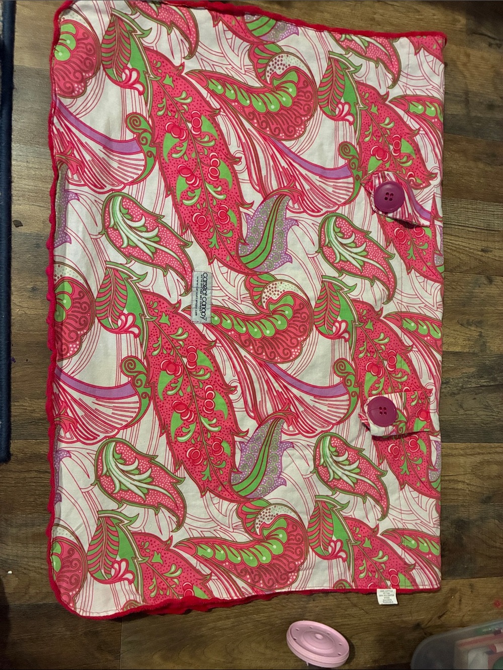 Pink and Green Paisley and Minky Dot Infant Car Seat Cover